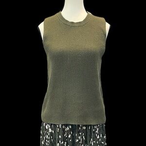 J. Crew olive green Ribbed Sleeveless Sweater vest 100% cotton Size S fits M